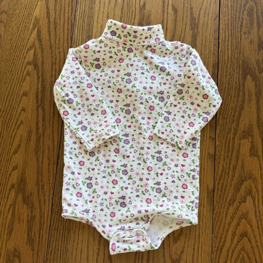 Vtg One Piece Body Suit Set Of‎ 2 Baby Girl 12 Months Pink Cotton Oshkosh Floral